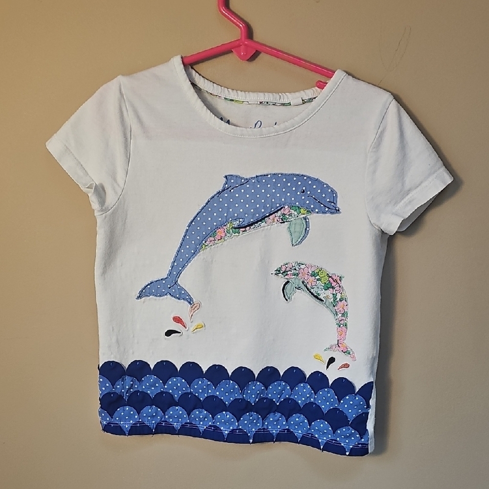 Mini Boden White and Blue Dolphin Tee